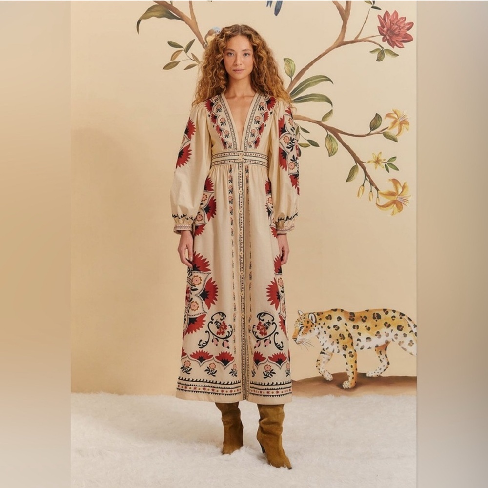 Farm Rio Cream Cashew Mandala Maxi Dress